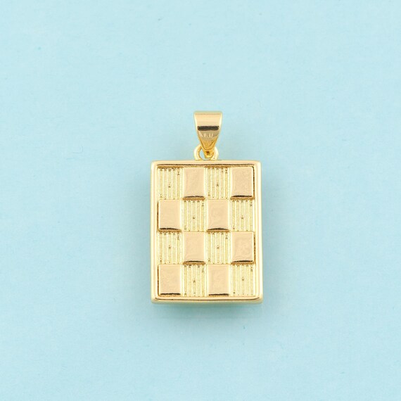 Gold Chessboard Charms,Square Jewelry,Square Pendant for DIY Jewelry Making,18K Gold