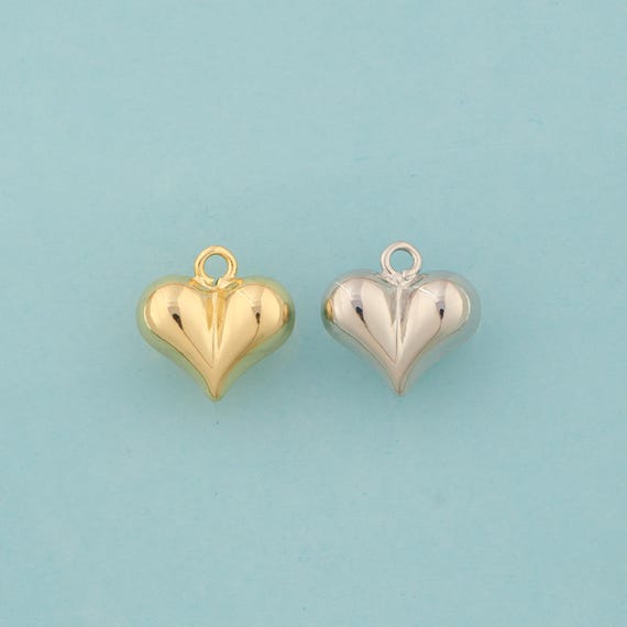 Gold Puffed Heart Charms,Puffed Heart Jewelry,Puffed Heart Pendant for DIY Jewelry Making,18K Gold & Rhodium