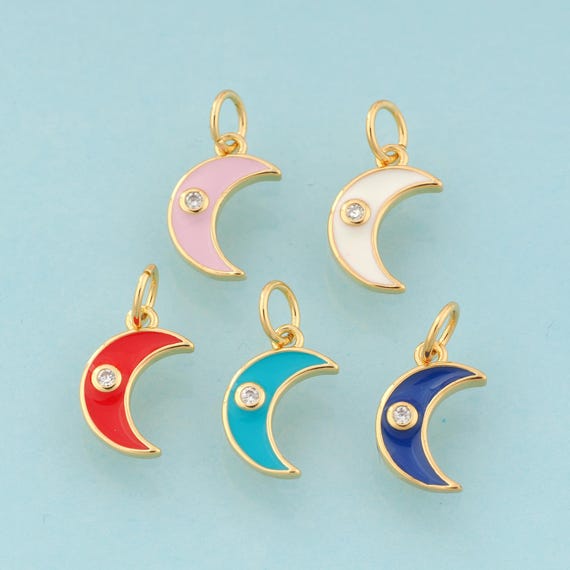 Gold CZ Crescent Moon Charms,Moon Jewelry,Enamel Celestial Pendant for DIY Jewelry Making,18K Gold