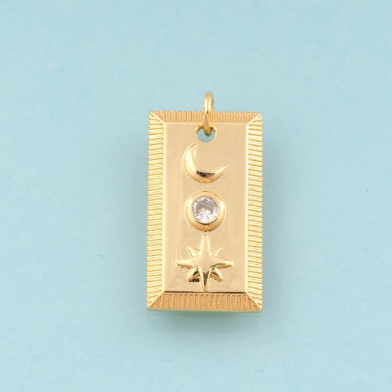 Gold CZ Star Charms,Moon Jewelry,Square Pendant for DIY Jewelry Making,18K Gold
