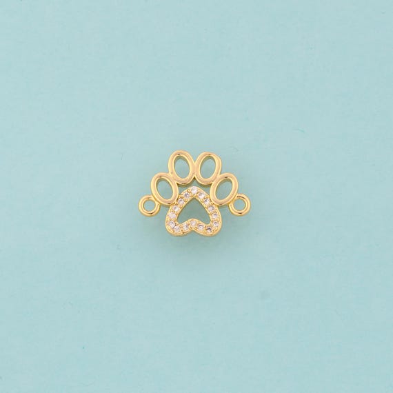 Gold CZ Animal Foot Connector,Animal Foot Jewelry Connector,Animal Foot Connector for DIY Jewelry Making,18K Gold