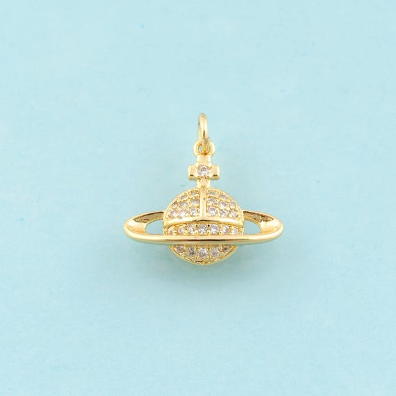 Gold CZ Saturn Charms,Saturn Jewelry,Saturn Pendant for DIY Jewelry Making,18K Gold
