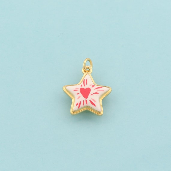 Gold Star Charms,Heart Jewelry,Enamel Starburst Pendant for DIY Jewelry Making,18K Gold