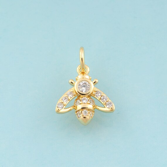 Gold CZ Bee Charms,Insect Jewelry,Bee Pendant for DIY Jewelry Making,18K Gold