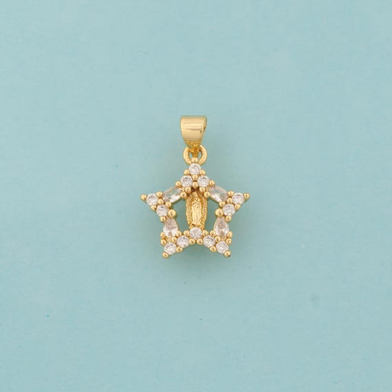 Gold CZ Virgin Mary Charms,Star Jewelry,Catholic Pendant for DIY Jewelry Making,18K Gold