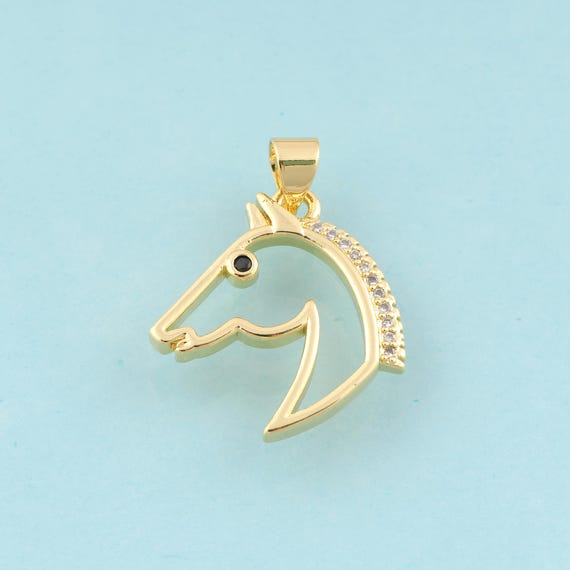 Gold CZ Horse Head Charms,Animal Jewelry,Horse Head Pendant for DIY Jewelry Making,18K Gold