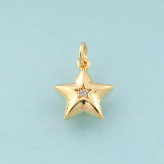 Gold CZ Star Charms,Celestial Jewelry,Star Pendant for DIY Jewelry Making,18K Gold