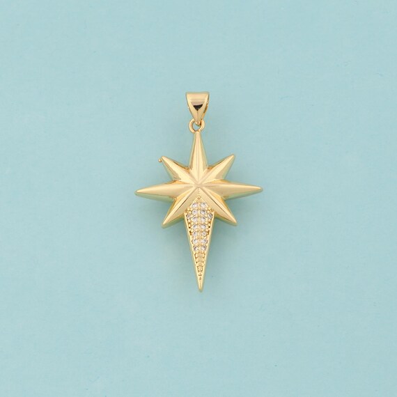 Gold CZ Polaris Charms,Celestial Jewelry,Starburst Pendant for DIY Jewelry Making,18K Gold