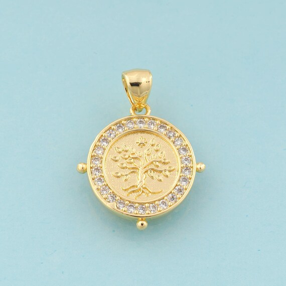 Gold CZ Tree of Life Charms,Round Jewelry,Tree Pendant for DIY Jewelry Making,18K Gold