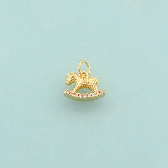 Gold CZ Rocking Horse Charms,Horse Jewelry,Rocking Horse Pendant for DIY Jewelry Making,18K Gold
