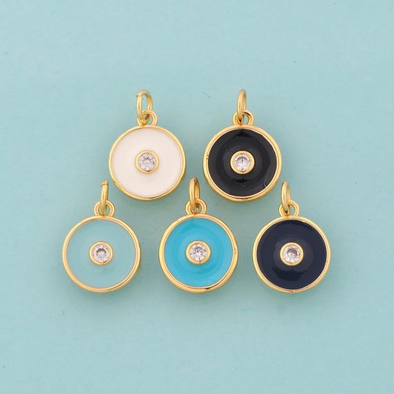 Gold Enamel Round Charms,Round Jewelry,CZ Round Pendant for DIY Jewelry Making,18K Gold