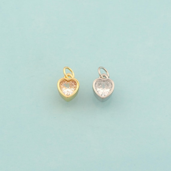Gold CZ Heart Charms,Love Jewelry,Heart Pendant for DIY Jewelry Making,18K Gold