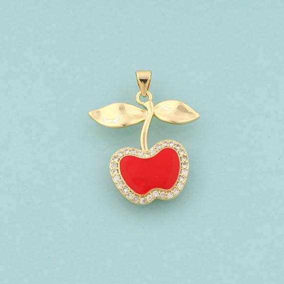 Gold CZ Apple Charms,Fruit Jewelry,Enamel Apple Pendant for DIY Jewelry Making,18K Gold