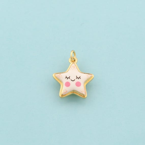 Gold Star Charms,Celestial Jewelry,Enamel Starburst Pendant for DIY Jewelry Making,18K Gold