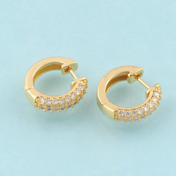 Gold CZ Hoop Earrings,Hugging Hoop Jewelry Earrings,Hoop Earrings,Gift for Her,18K Gold