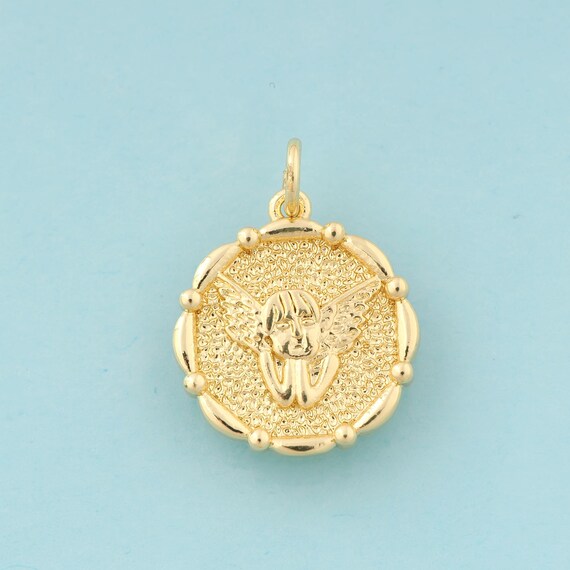 Gold Angel Charms,Round Jewelry,Angel Pendant for DIY Jewelry Making,18K Gold