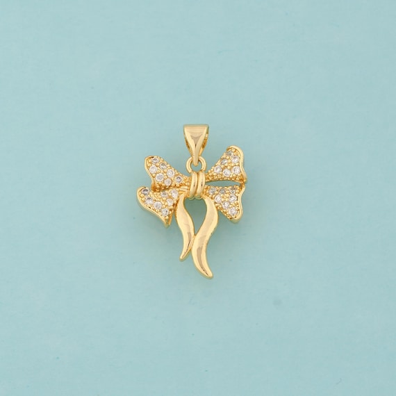 Gold CZ Bow Charms,Bow Jewelry,Bow Pendant for DIY Jewelry Making,18K Gold