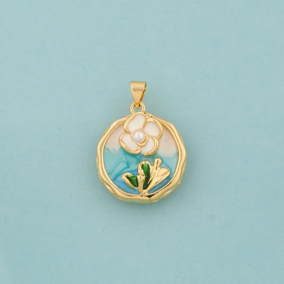 Gold Enamel Flower Charms,Flower Jewelry,Flower Pendant for DIY Jewelry Making,18K Gold