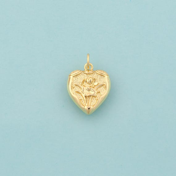 Gold Heart Charms,Love Jewelry,Flower Pendant for DIY Jewelry Making,18K Gold
