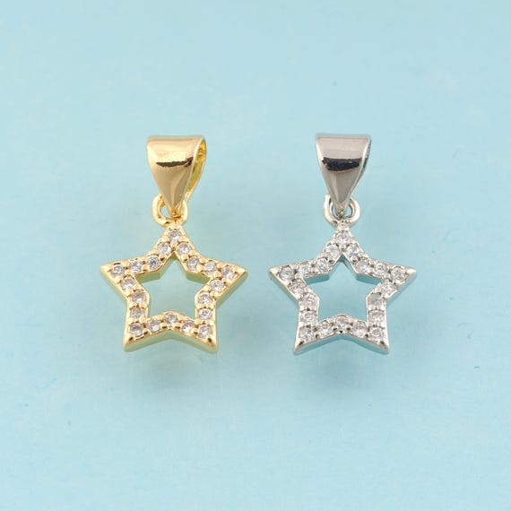 Gold CZ Star Charms,Star Jewelry,Celestial Pendant for DIY Jewelry Making,18K Gold & Rhodium