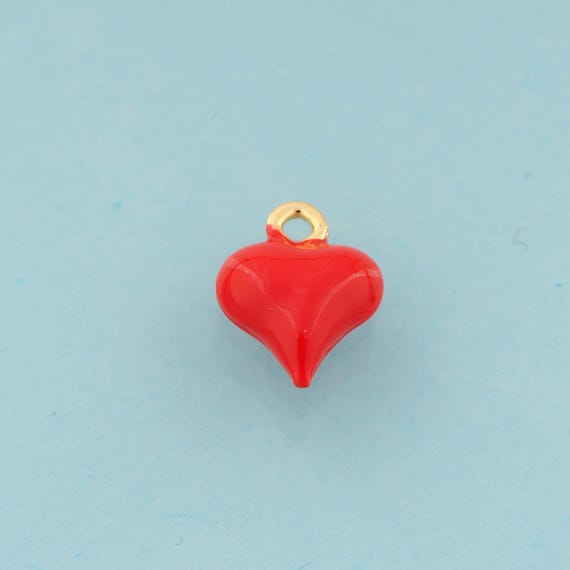 Gold Enamel Heart Charms,Minimalist Jewelry,Heart Pendant for DIY Jewelry Making,18K Gold