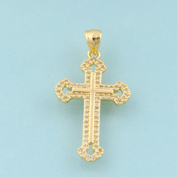 Gold CZ Cross Charms,Religious Jewelry,Christian Pendant for DIY Jewelry Making,18K Gold