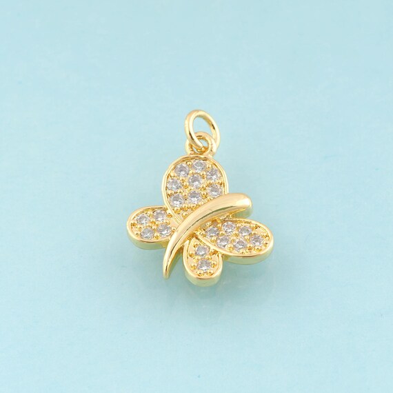 Gold CZ Butterfly Charms,Insect Jewelry,Butterfly Pendant for DIY Jewelry Making,18K Gold