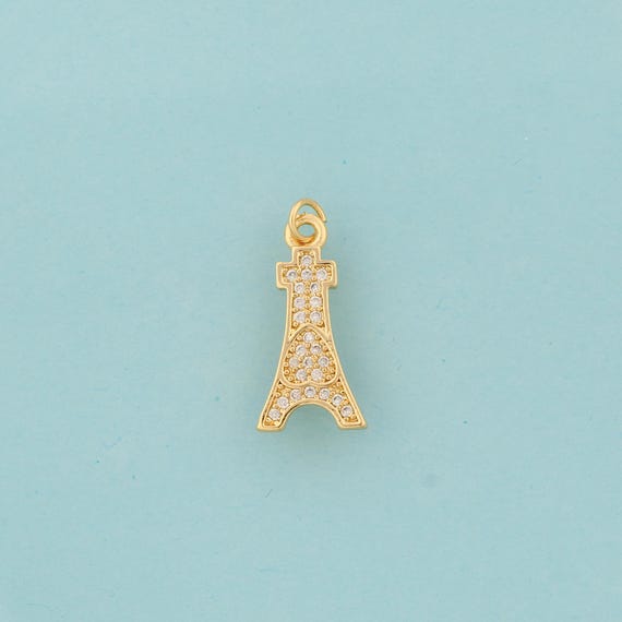 Gold CZ Eiffel Tower Charms,Eiffel Tower Jewelry,Eiffel Tower Pendant for DIY Jewelry Making,18K Gold