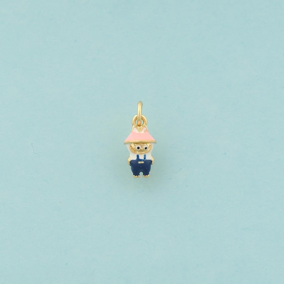 Gold Character Charms,Character Jewelry,Enamel Character Pendant for DIY Jewelry Making,18K Gold