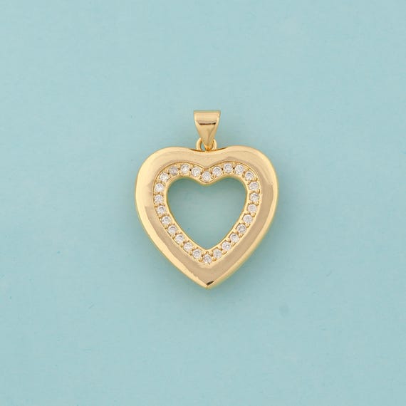 Gold CZ Heart Charms,Heart Jewelry,Heart Pendant for DIY Jewelry Making,18K Gold