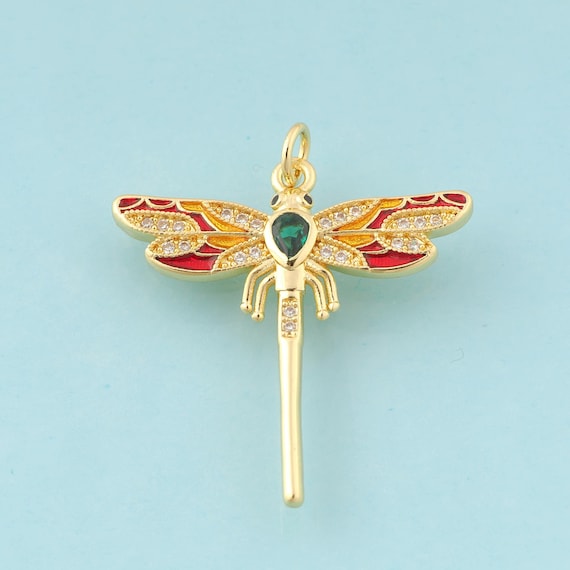 Gold CZ Dragonfly Charms,Insect Jewelry,Dragonfly Pendant for DIY Jewelry Making,18K Gold