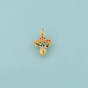Gold CZ Cactus Charms,Plant Jewelry,Desert Pendant for DIY Jewelry Making,18K Gold