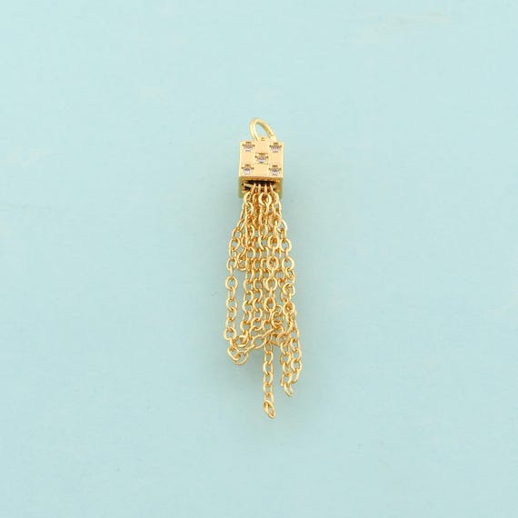 Gold CZ Dice Charms,Polyhedron Jewelry,Tassel Pendant for DIY Jewelry Making,18K Gold