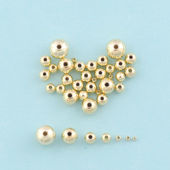 Round Ball Spacer Beads,Ball Beads,Spacer Beads,Gold Bracelet Beads for DIY Jewelry Making,14K Gold