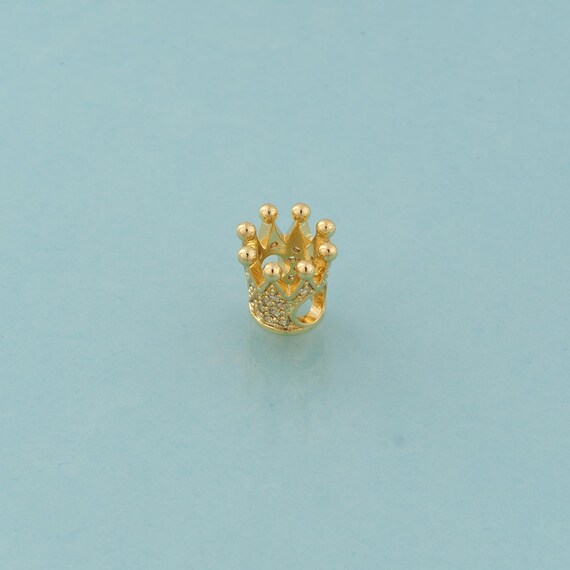 CZ Crown Spacer Beads,Large Hole Beads,Tube Beads for DIY Jewelry Making,18K Gold