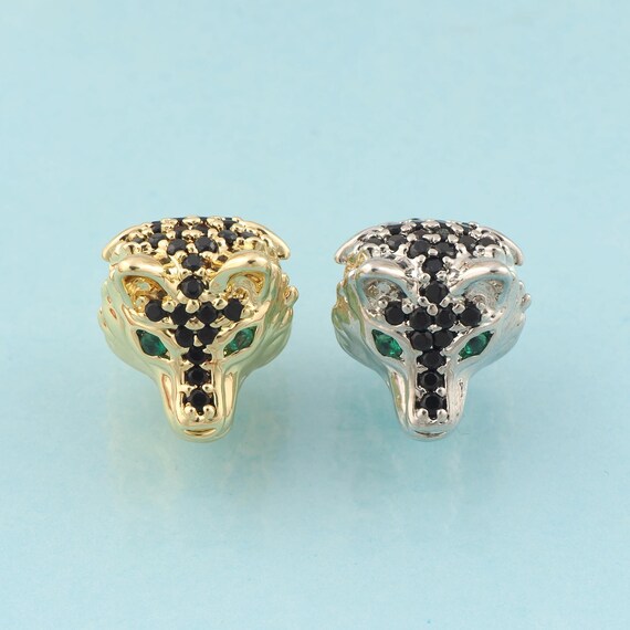CZ Wolf Spacer Beads,Animal Beads,Wolf Beads for DIY Jewelry Making,18K Gold & Rhodium
