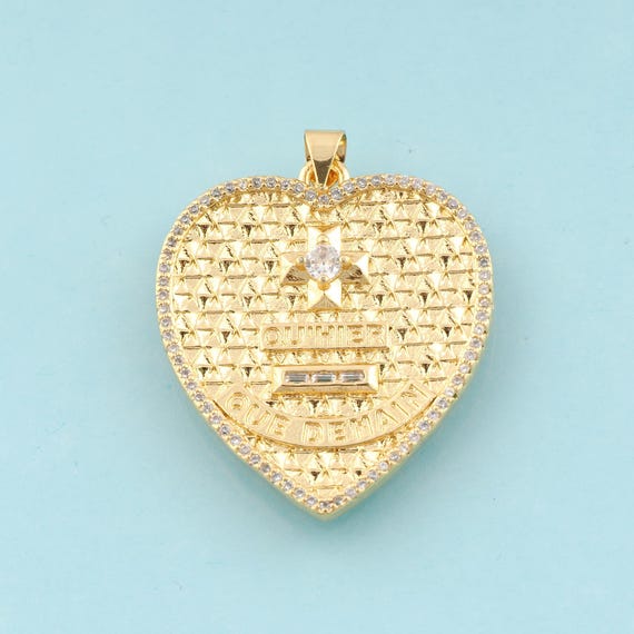 Gold CZ Heart Charms,Cross Jewelry,Heart Pendant for DIY Jewelry Making,18K Gold