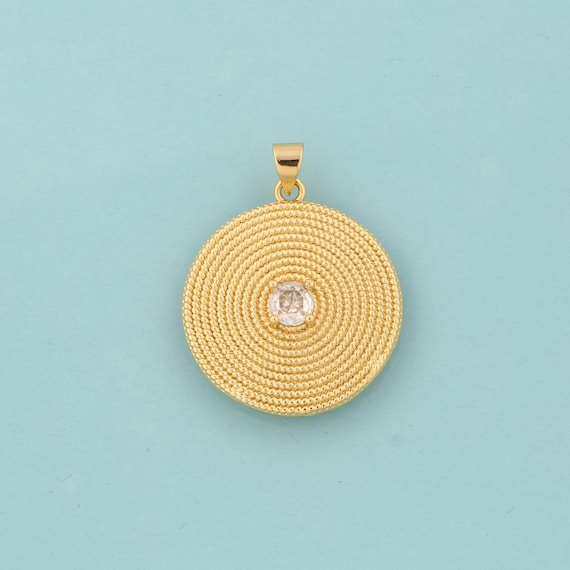 Gold CZ Round Charms,Coin Jewelry,Round Pendant for DIY Jewelry Making,18K Gold