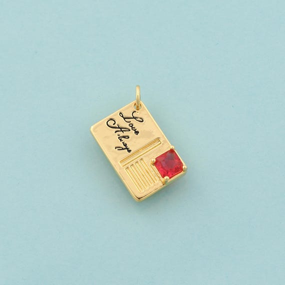 Gold CZ Postcard Charms,Square Jewelry,Enamel Letter Pendant for DIY Jewelry Making,18K Gold