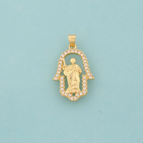 Gold CZ St.Juda Charms,Hamsa Jewelry,Saint Jude Pendant for DIY Jewelry Making,18K Gold
