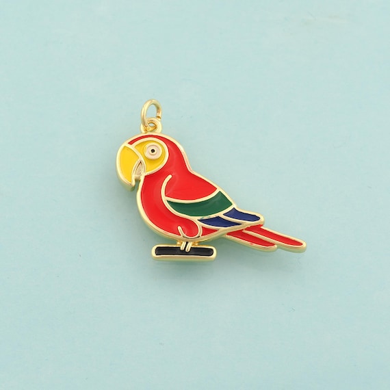 Gold Parrot Charms,Flying Jewelry,Enamel Animal Pendant for DIY Jewelry Making,18K Gold