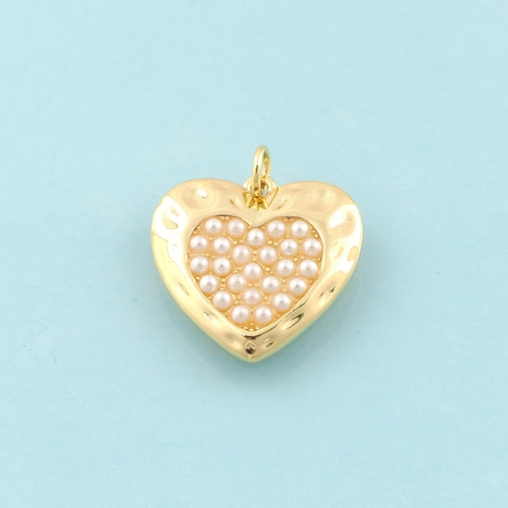 Gold Heart Charms,Heart Jewelry,Pearl Pendant for DIY Jewelry Making,18K Gold