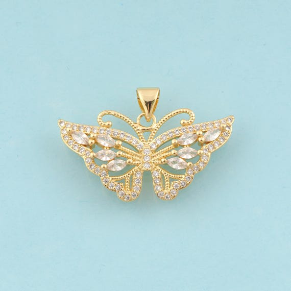 Gold CZ Butterfly Charms,Insect Jewelry,Butterfly Pendant for DIY Jewelry Making,18K Gold