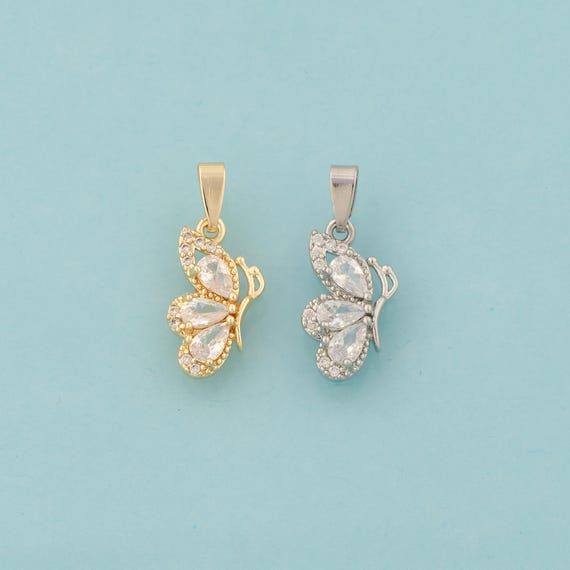 Gold CZ Butterfly Charms,Insect Jewelry,Butterfly Pendant for DIY Jewelry Making,18K Gold