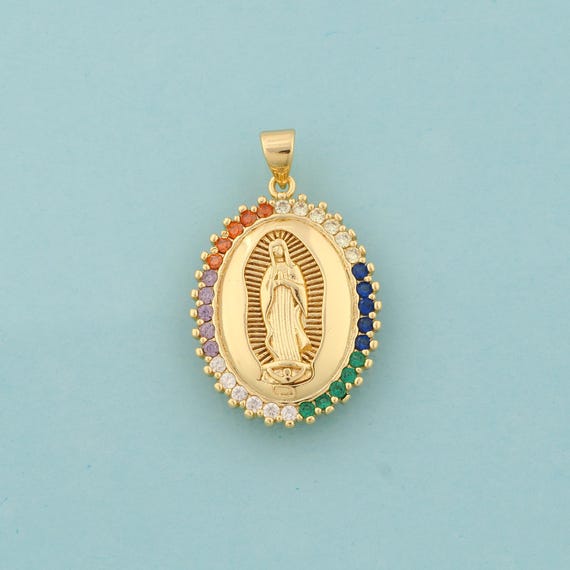 Gold CZ Virgin Mary Charms,Religious Jewelry,Catholic Pendant for DIY Jewelry Making,18K Gold