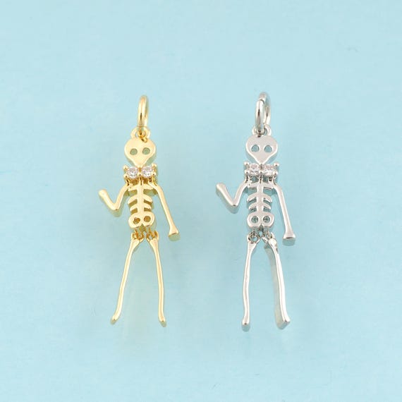 Gold CZ Skull Charms,Skull Jewelry,Skull Pendant for DIY Jewelry Making,18K Gold & Rhodium