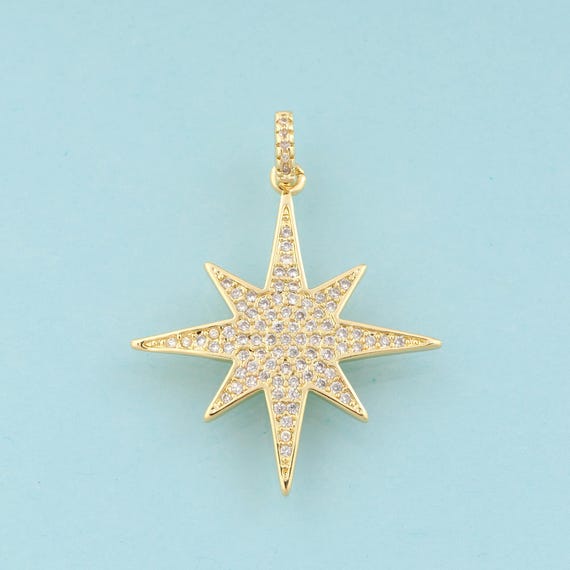 Gold CZ Polaris Charms,Star Jewelry,Star Pendant for DIY Jewelry Making,18K Gold