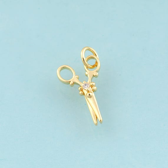 Gold CZ Scissors Charms,Scissors Jewelry,Scissors Pendant for DIY Jewelry Making,18K Gold