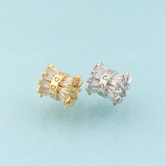 CZ Round Tube Spacer Beads,Round Beads,Tube Beads for DIY Jewelry Making,18K Gold & Rhodium