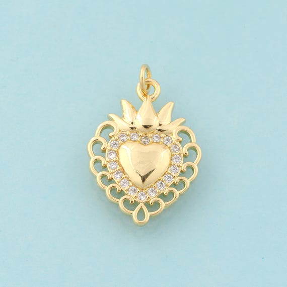 Gold CZ Heart Charms,Heart Jewelry,Heart Pendant for DIY Jewelry Making,18K Gold